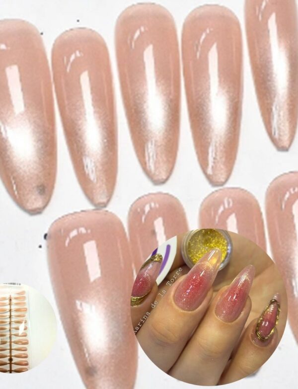 SOFT GEL TIPS OJO DE GATO SILVER & NUDE #4